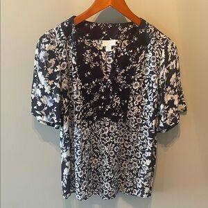 J. Jill Navy and White Floral Blouse Size SP